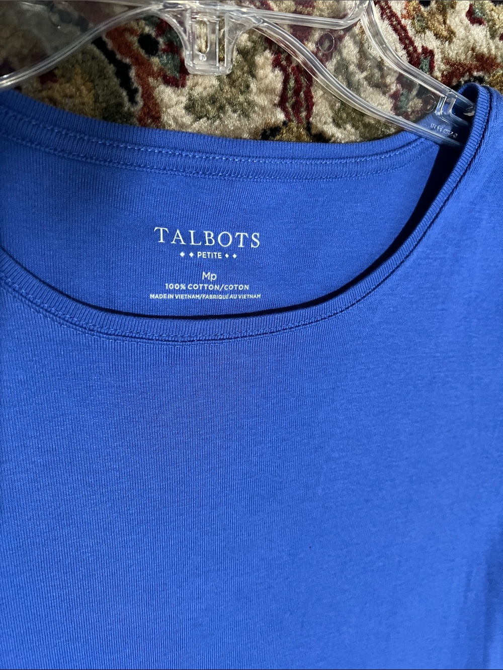 Talbots Short Sleeve Crewneck Tee in Bright Blue Size Medium Petite - Picture 2 of 5